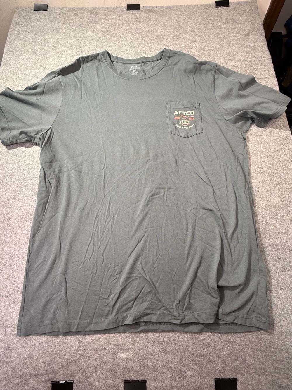 Aftco Built To Fish Pocket T-Shirt Size XX-Large Gray Cotton